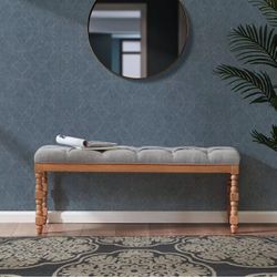 HUIMO Entryway Bench,Upholstered Dining Bench46-inch Button-Tufted Fabric End of Bed Bench for Bedroom, Living Room, Hallway, Seat for Kitchen, French Thumbnail