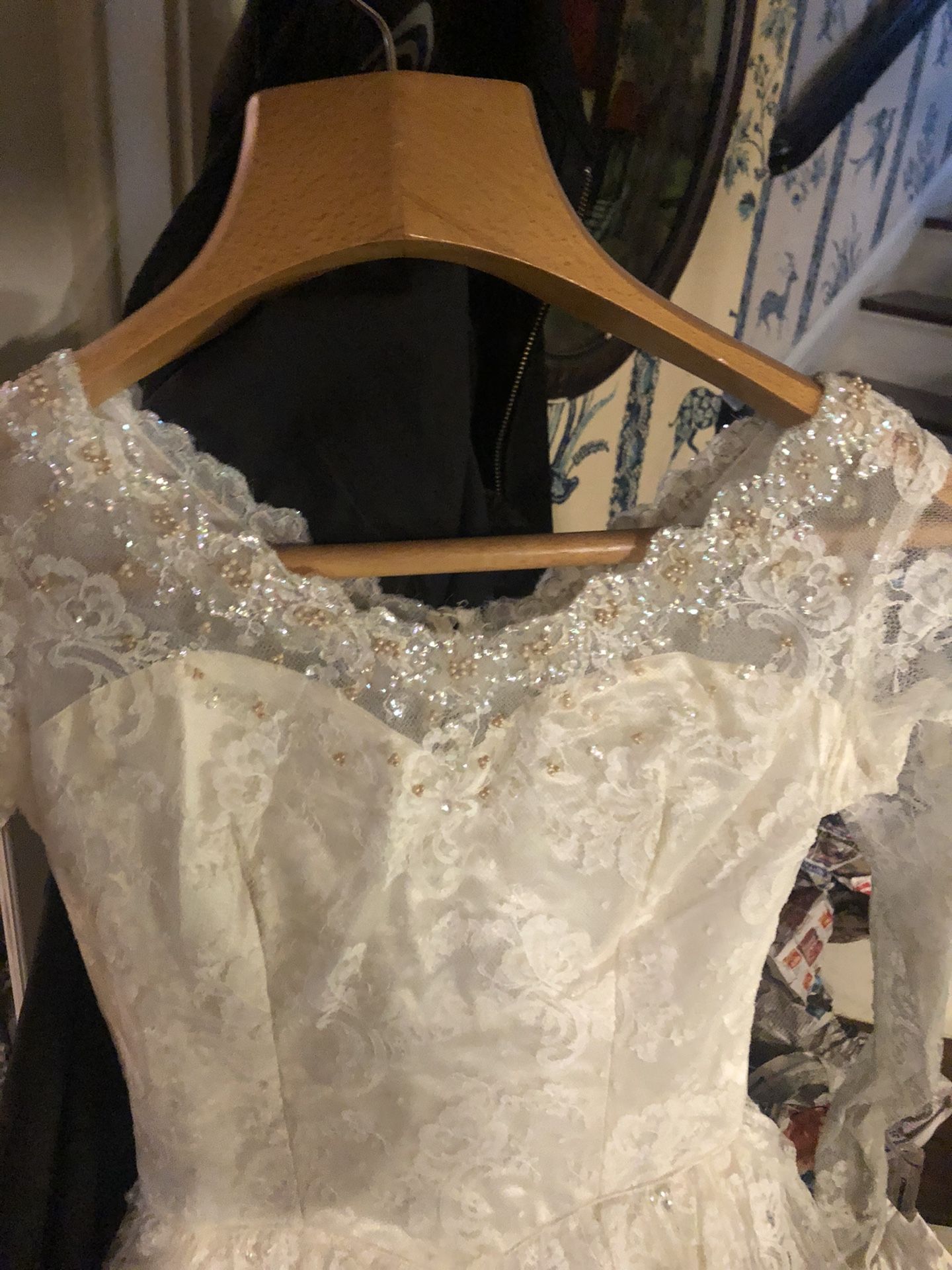 Wedding dress lace and stones with long train