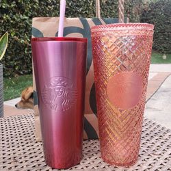 Starbucks Tumblers Pink Ombre And Peach Bling Grid Jeweled Holiday Thumbnail