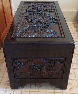 Vintage Chinese Carved Camphor Wood Trunk  Thumbnail