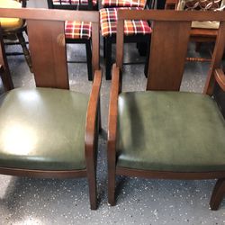 Pair Of Green Leather Armchairs Thumbnail