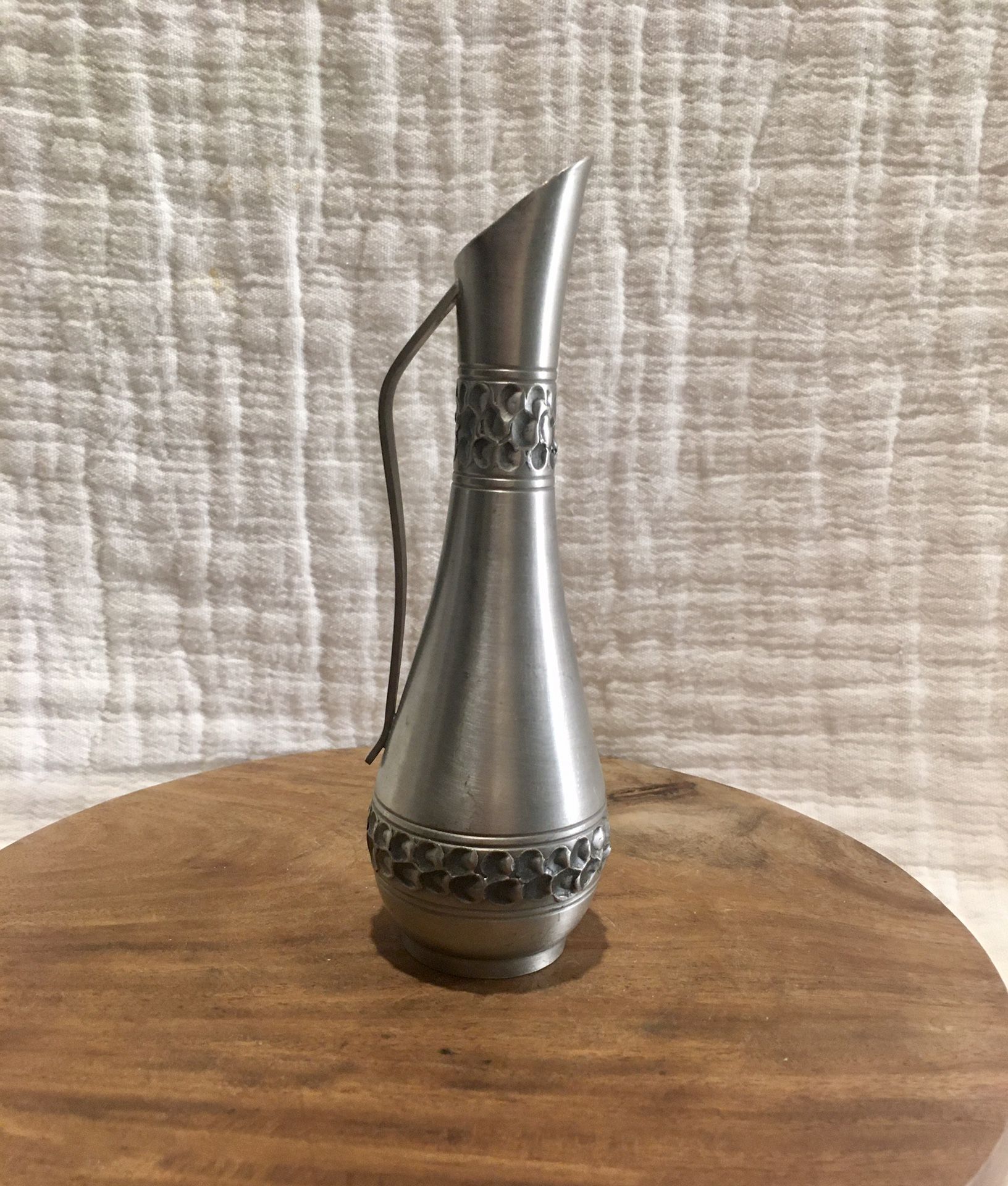 6.5” Vintage PERLETINN NORWAY Slim Pewter Pitcher Vase Mid Century Modern Minimalist Home Decor