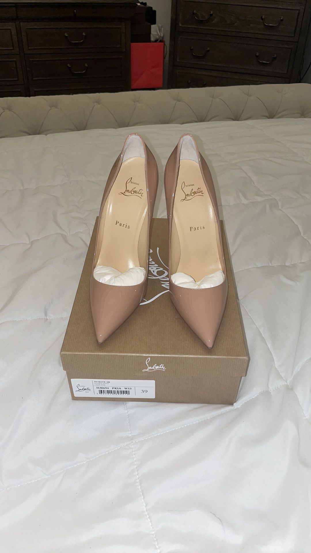 Christian Louboutin So Kate Patent Nude Heels