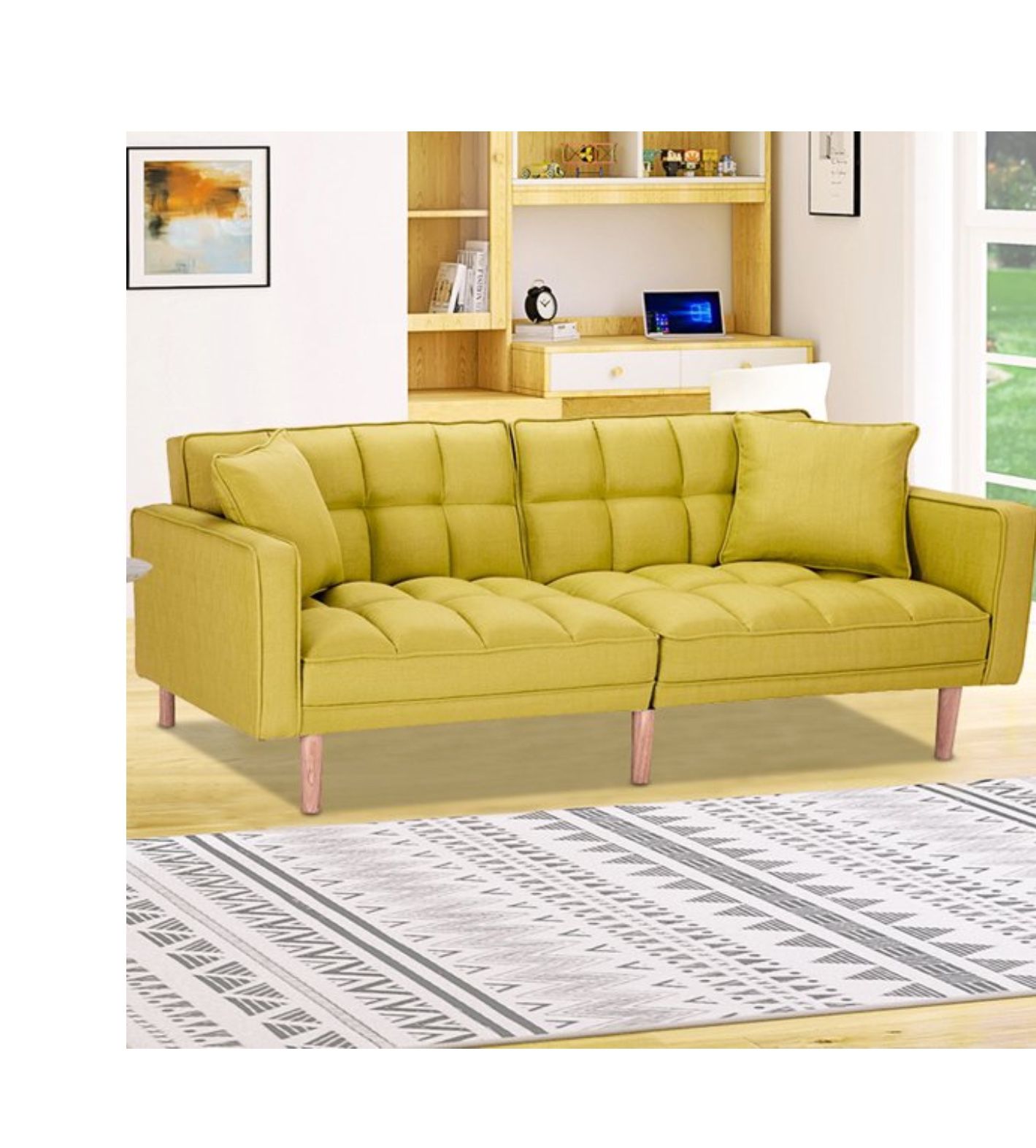 Sofa,  Futon, Guest Bed, Sofa Bed, Yellow, Faux Leather 