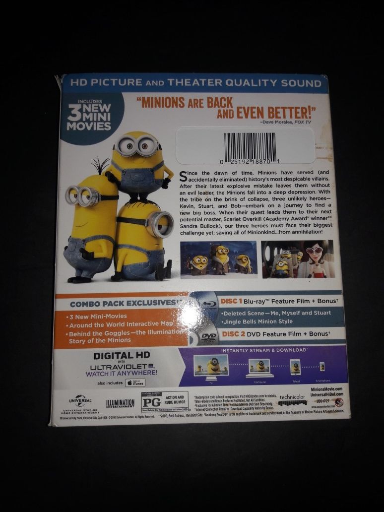 Frozen, Ride Along, Minions Blu Ray Disc x3