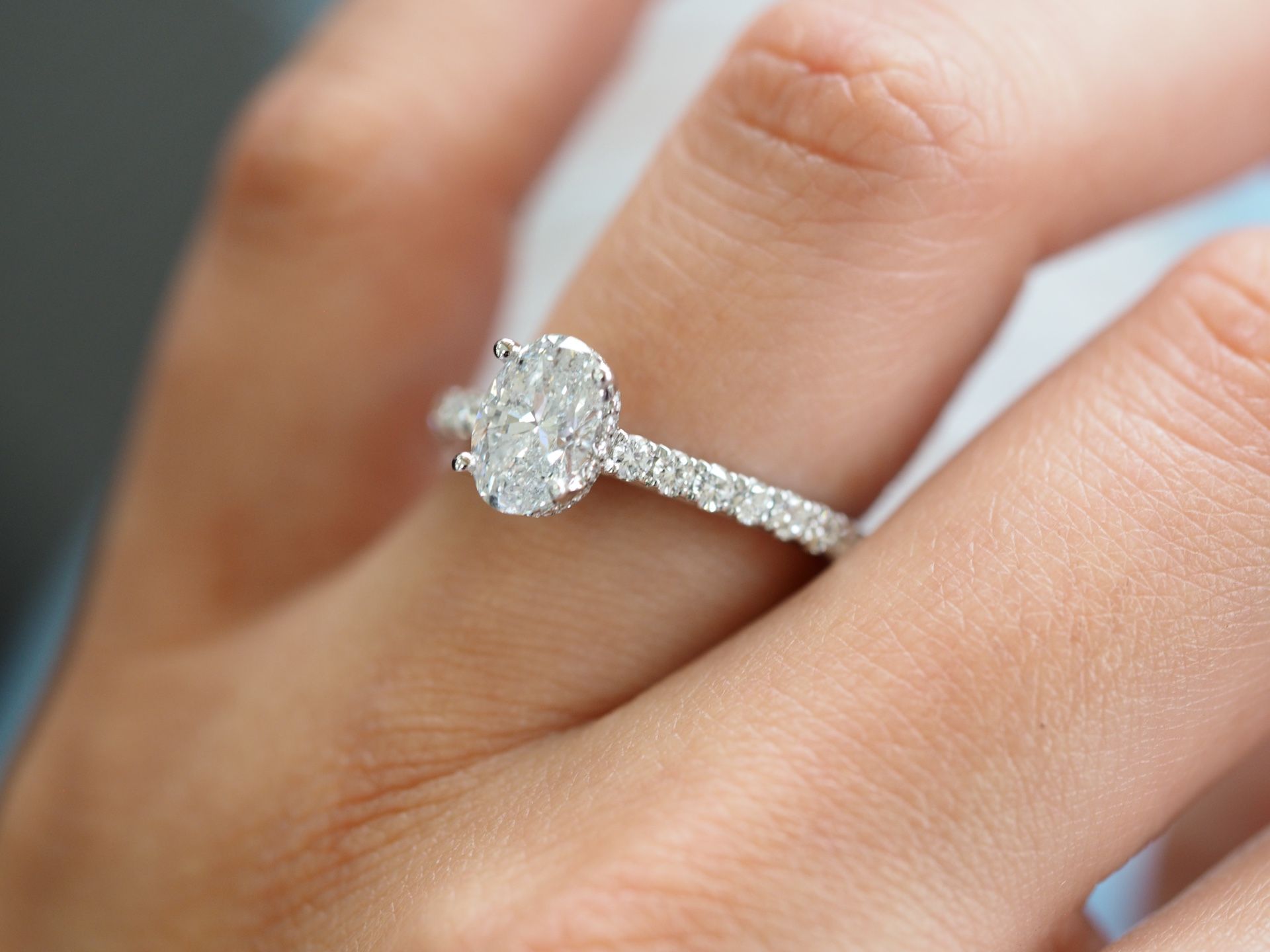 Natural Oval Halo Diamond Engagement Ring 18 Karat White Gold