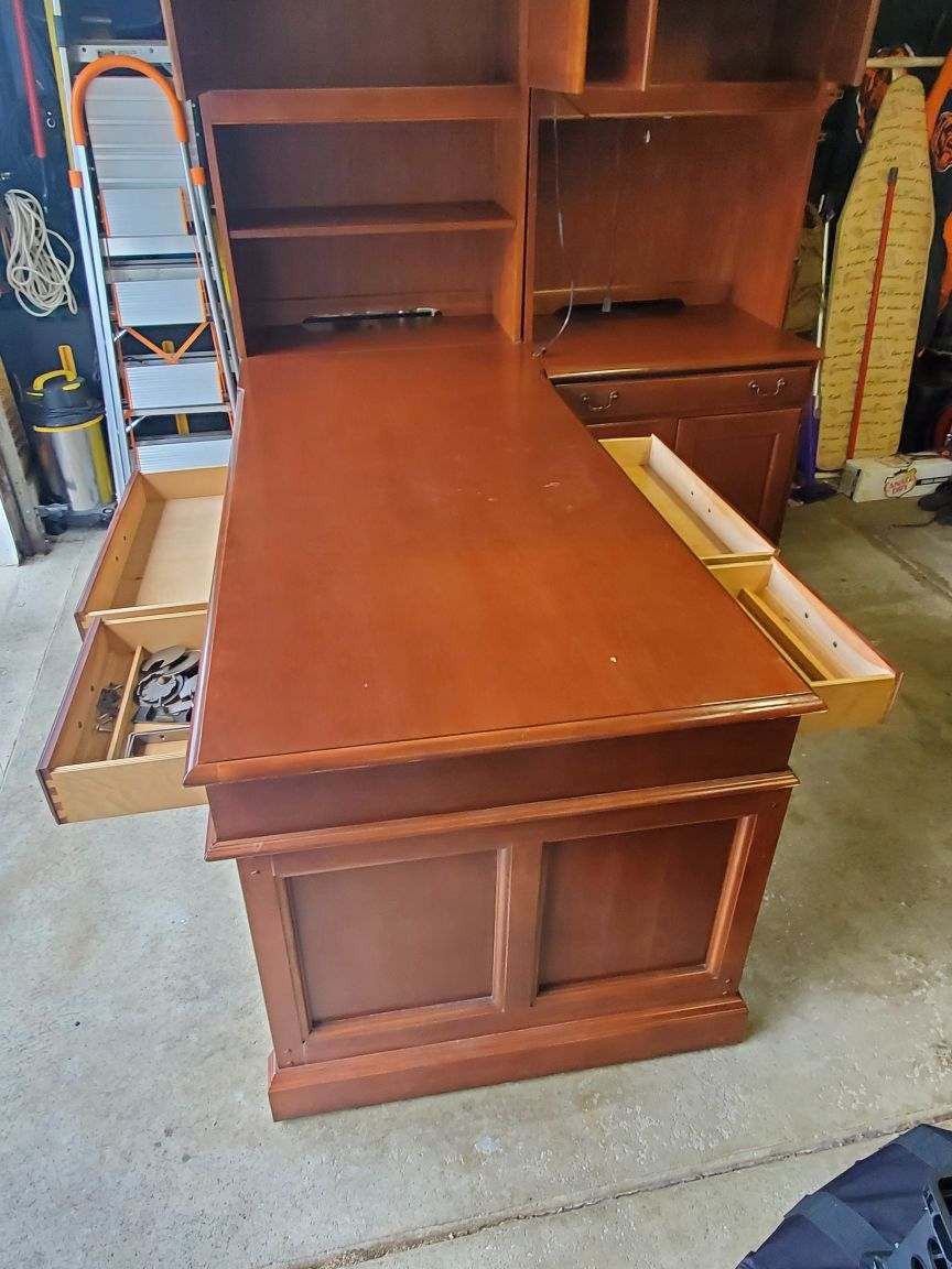 Solid Wood Partners Desk With Hutch