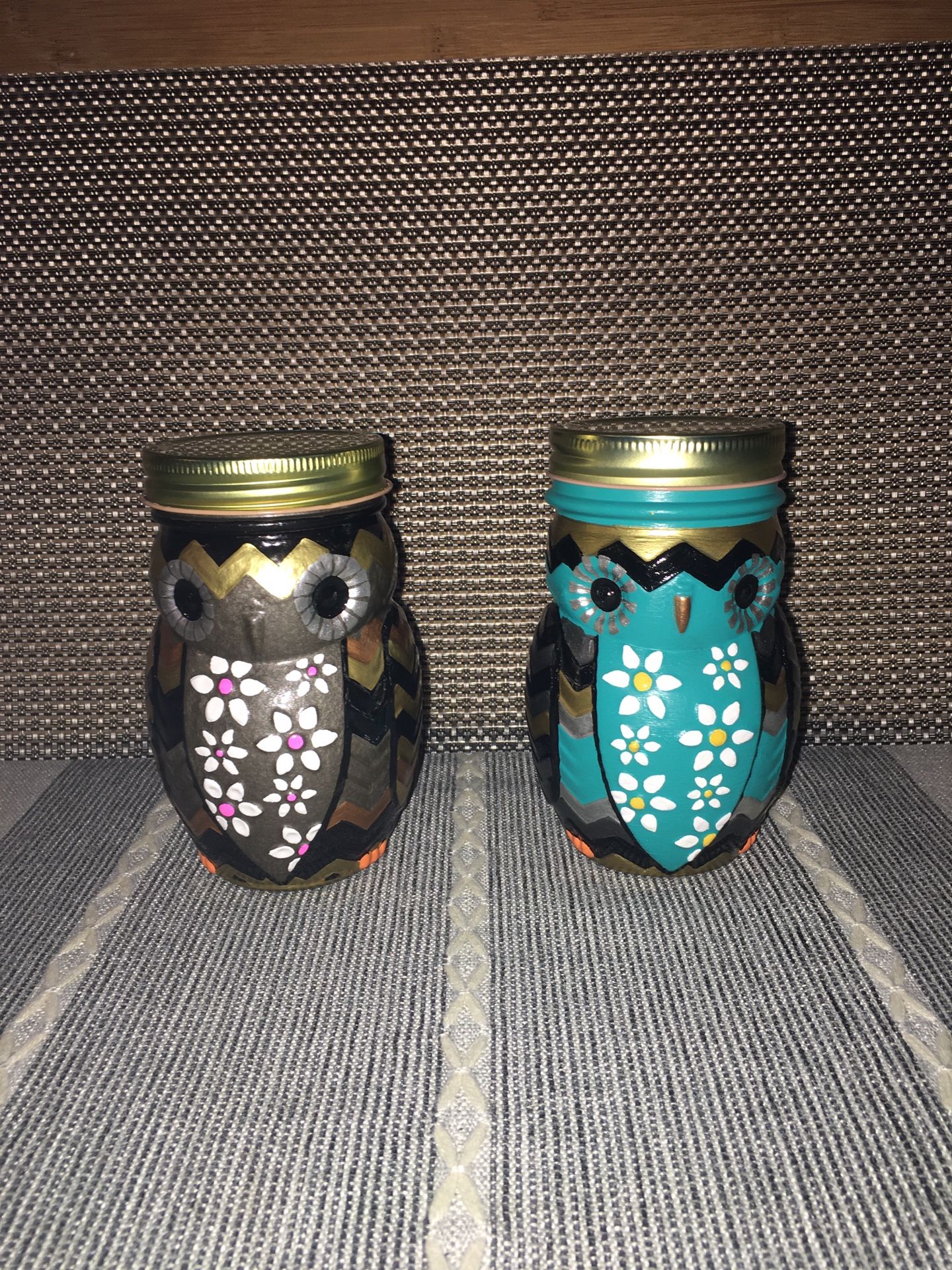 Hand Painted Glass Owl Jars/containers