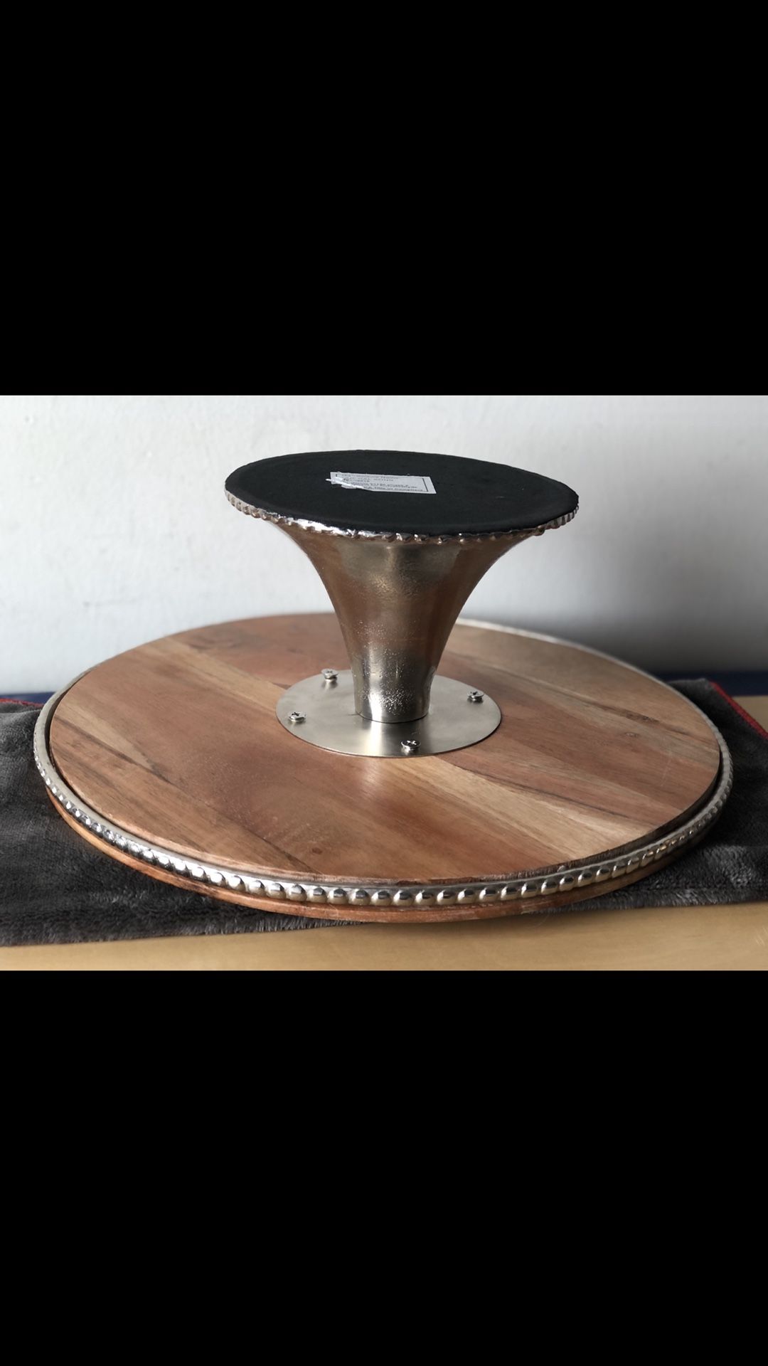 BEADED WOOD PEDESTAL TRAY BY MUD PIE