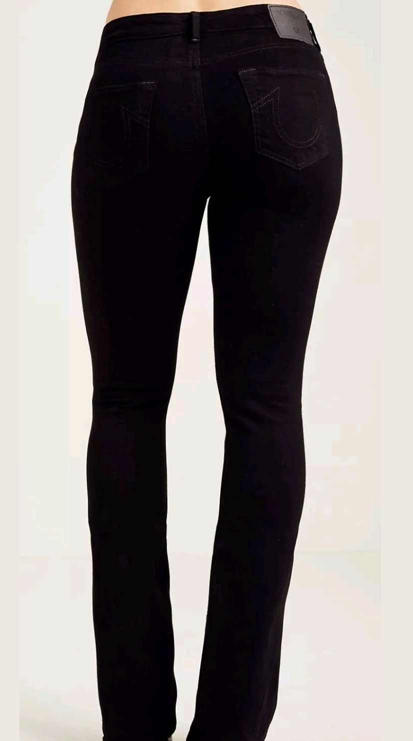 NWT TRUE RELIGION WOMEN'S JENNIE CURVY BOOTCUT JEANS IN JET BLACK Sz. 24