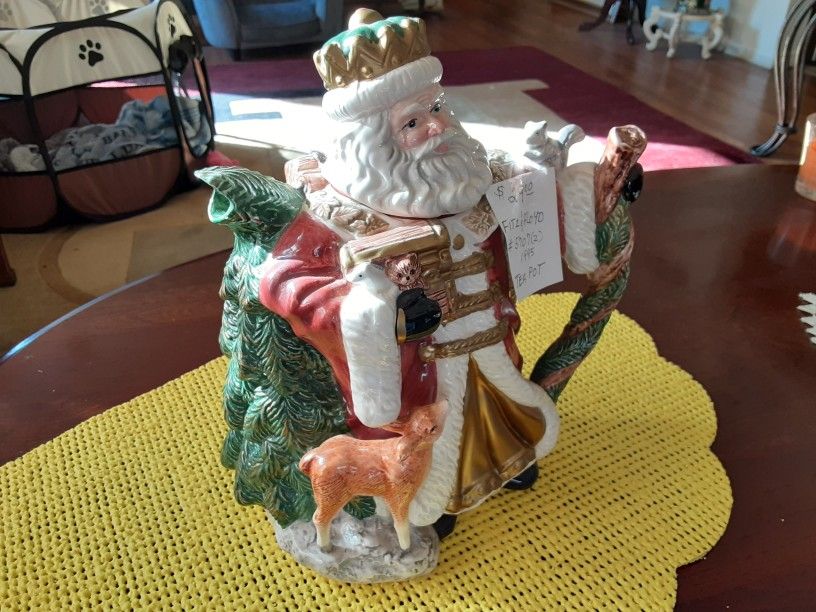 VINTAGE Fitz And Floyd Santa Tea Pot 1995