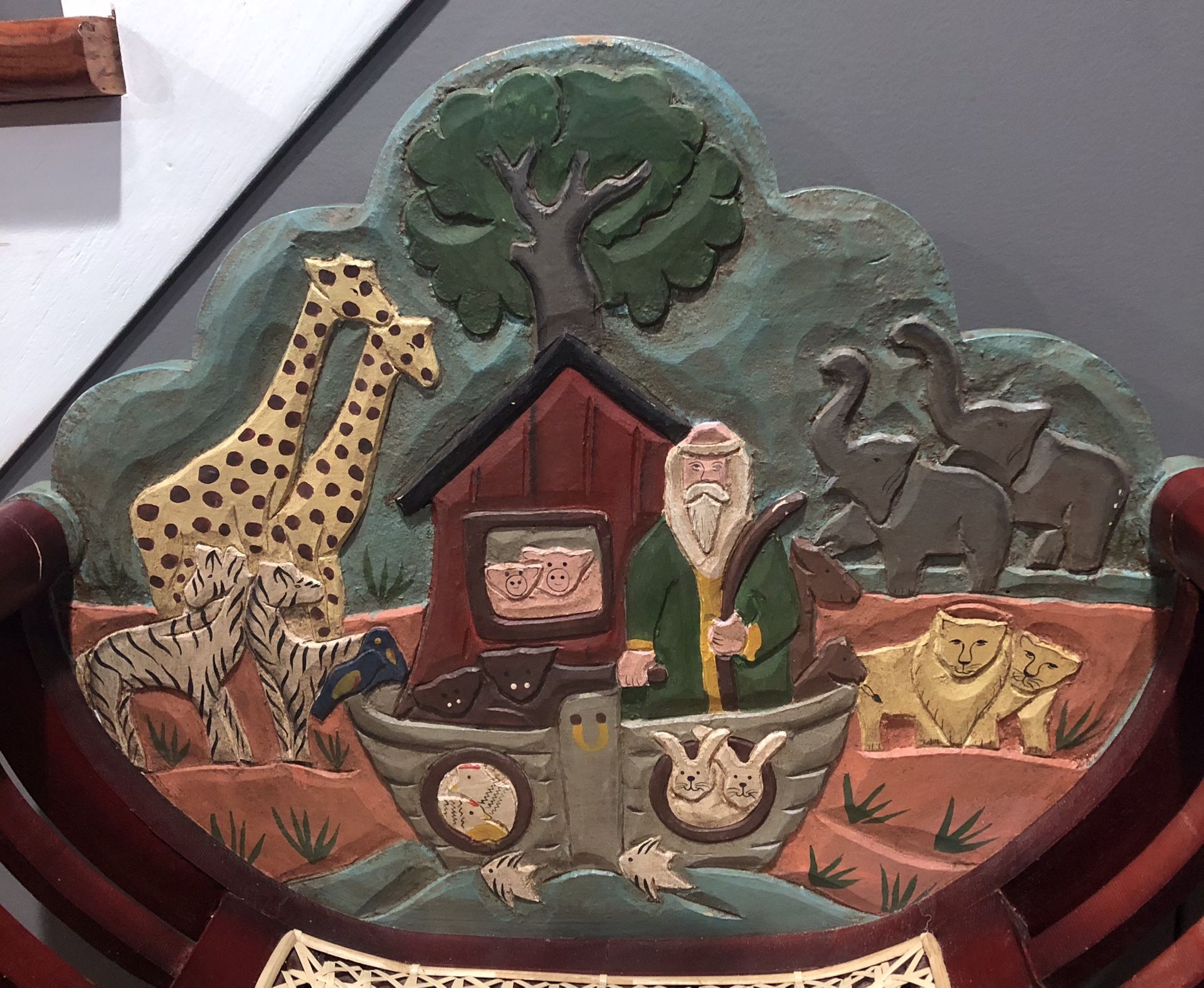 Vintage Noah’s Ark Carved & Painted Child’s Chair
