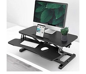 Adjustable Height Standing Desk Converter - 32 Inch Wide Laptop Riser or Dual Monitor Workstation - Easily Sit or Stand with Gas Spring Lift - Black Thumbnail