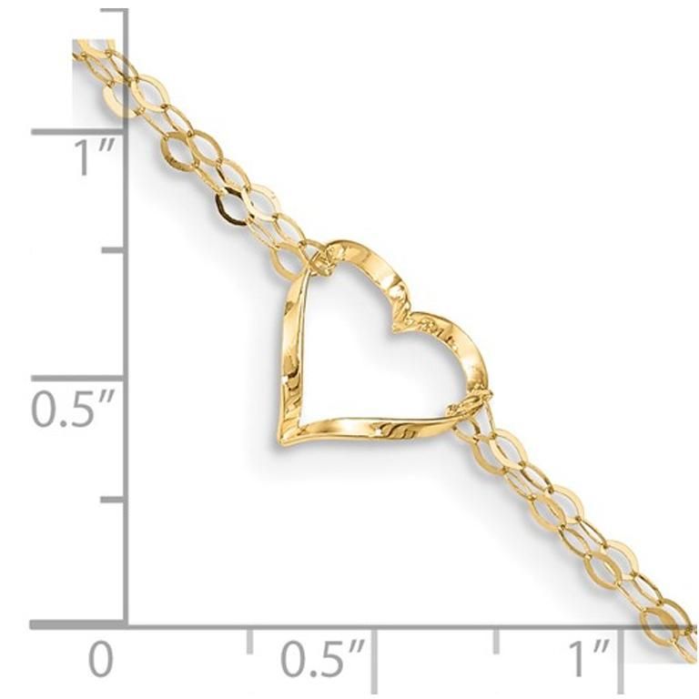 14K Yellow Gold Adjustable Double Strand Heart Anklet (9 Inches)