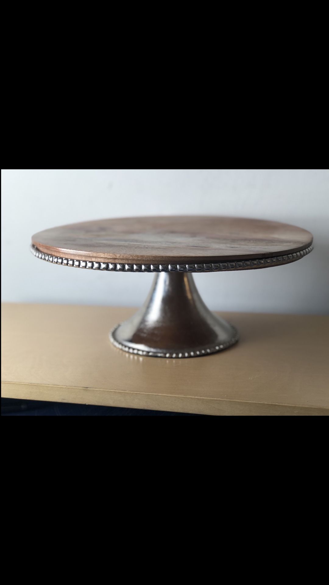 BEADED WOOD PEDESTAL TRAY BY MUD PIE