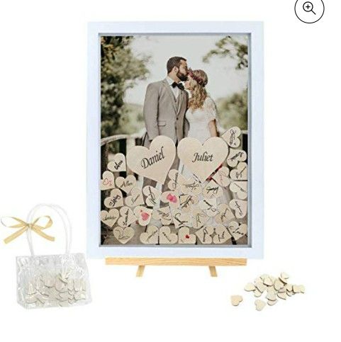 12in x 16in Wedding Guest Book Frame With Wood Hearts Anniversary Party Bride Groom Cuadro Para Boda