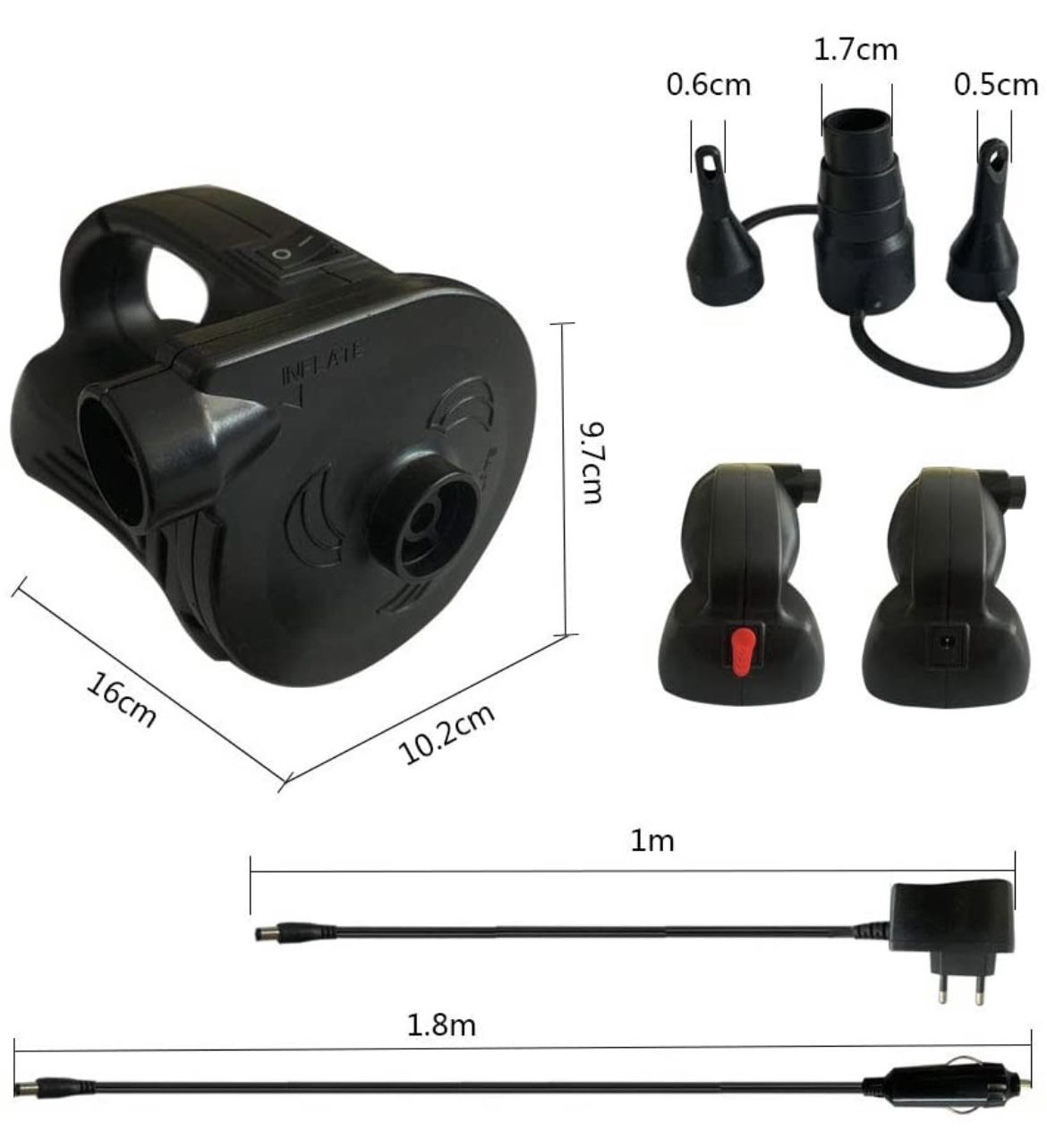 Rechargeable Air Pump Electric Air Mattress Pump for Inflatable Portable USB Charging Quick-Fill inflator deflator with 3 Nozzles 110V AC & 12V DC Ada