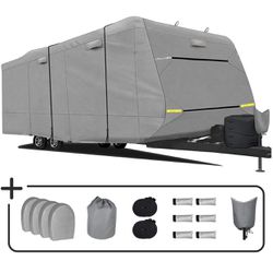 Lallker Travel Trailer RV Cover - Upgraded Heavy Duty 6 Layers Top Windproof Waterproof Sun Protection Camper RV Cover for 18'1" - 20' RV with 4 Tire  Thumbnail
