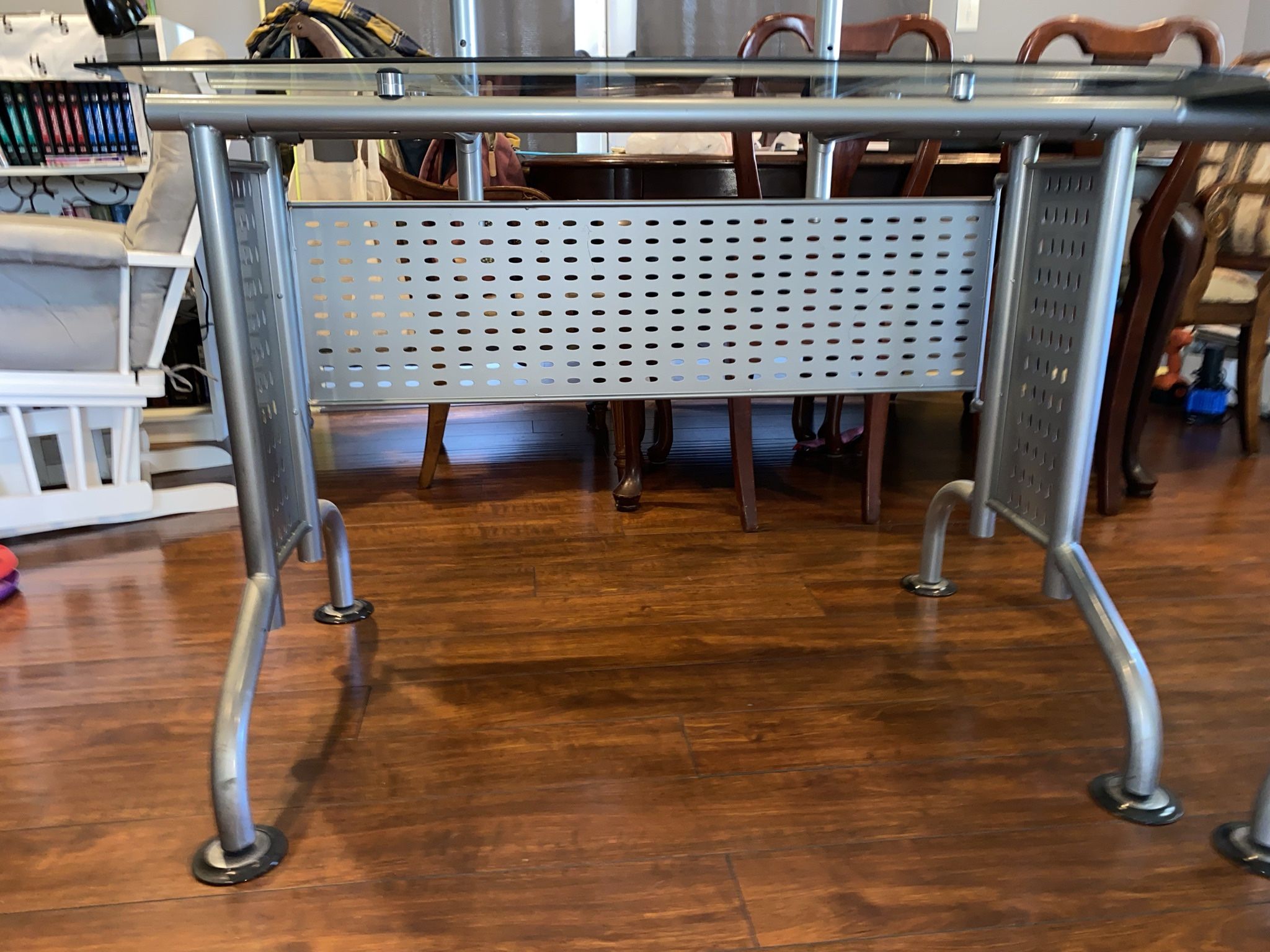 L SHAPED GLASS TWO PIECE DESK