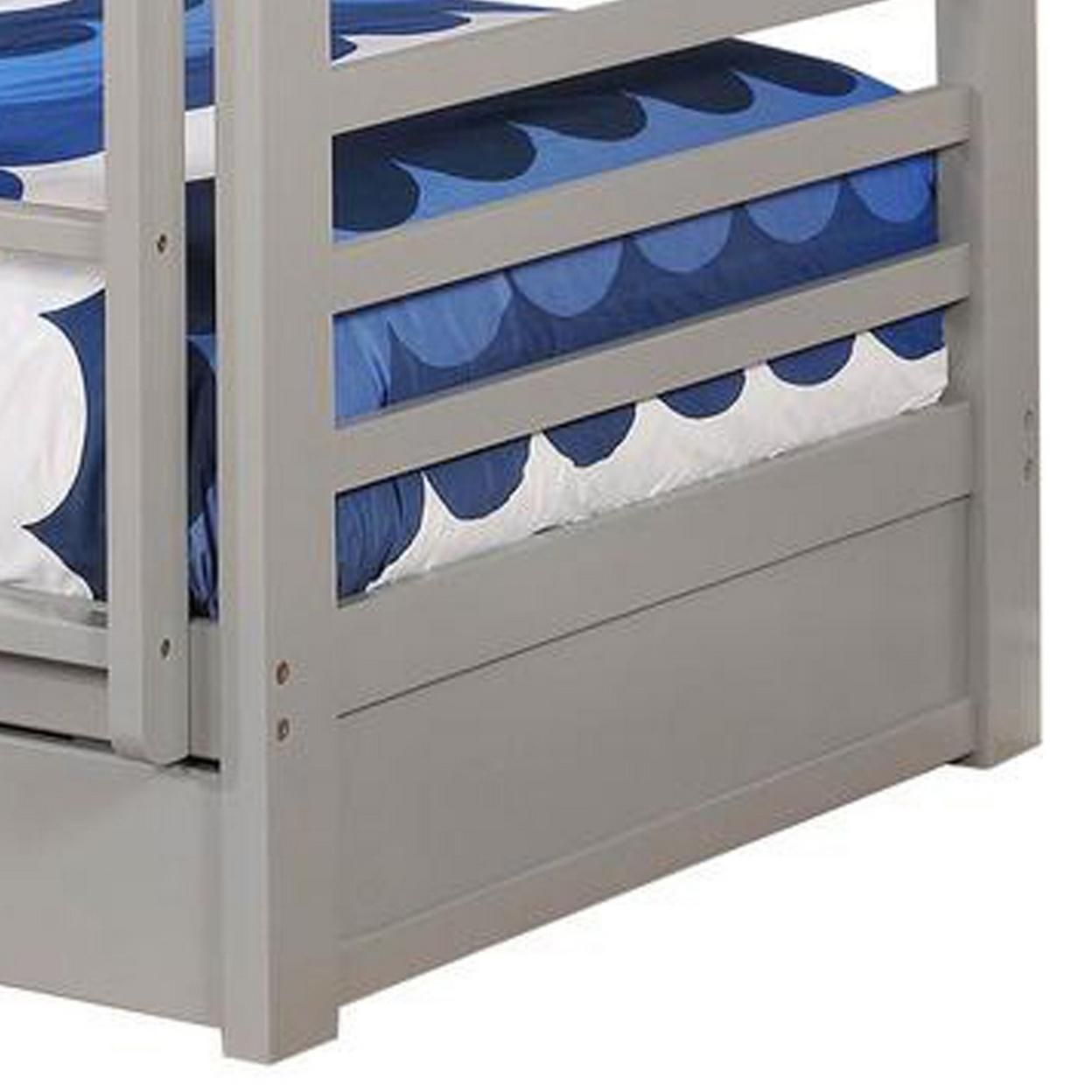 Saltoro Sherpi Transitional Twin Over Twin Bed with Attached Ladder and Drawers, Gray