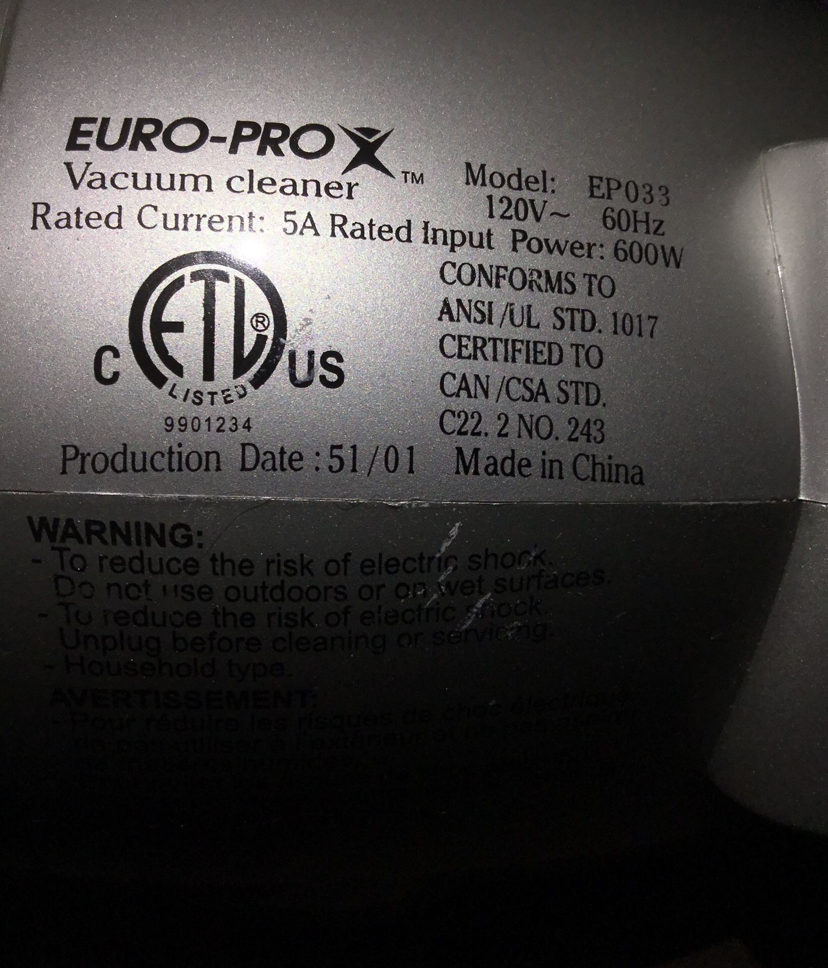 Euro-Pro EP033 Shark Handheld Vacuum with HEPA Filter