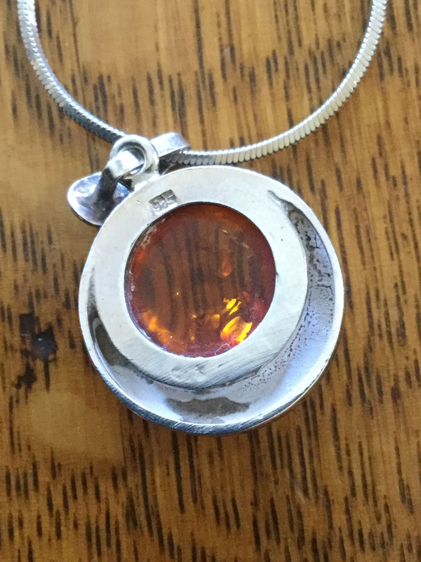 VTG Italian .925 Silver Chain With Amber Stone