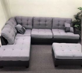 Brand New Grey Linen Sectional Sofa Couch + Ottoman  Thumbnail