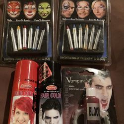 Halloween face paint fake blood, devil, Horns &paint  face kit. Black hair spray. Thumbnail