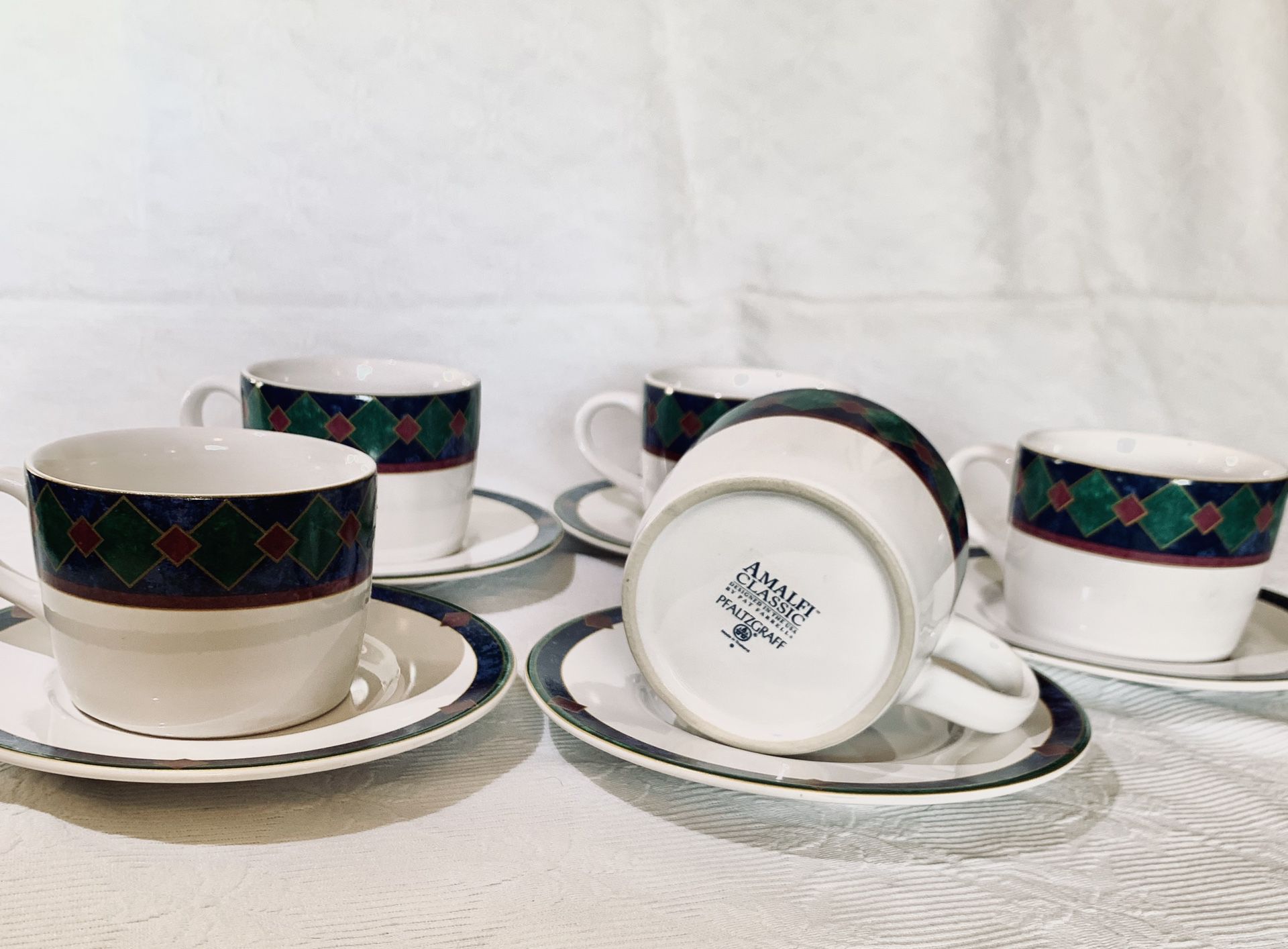 Set Of 5 Amalfi CLASSIC Coffee Mug And Plates Pfaltzgraff Blue Green Burgundy