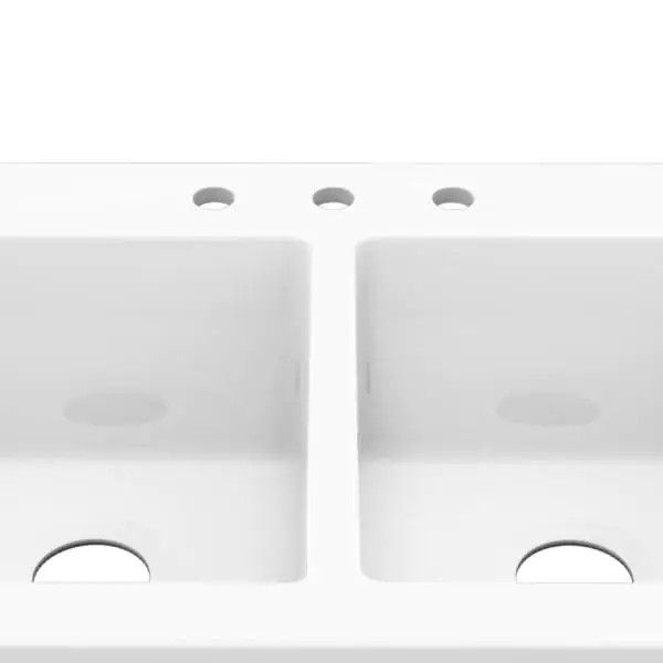 SINKOLOGY Josephine Quick-Fit Drop-in Farmhouse Fireclay 33.85 in. 3-Hole Double Bowl Kitchen Sink in Crisp White - #75265- OS