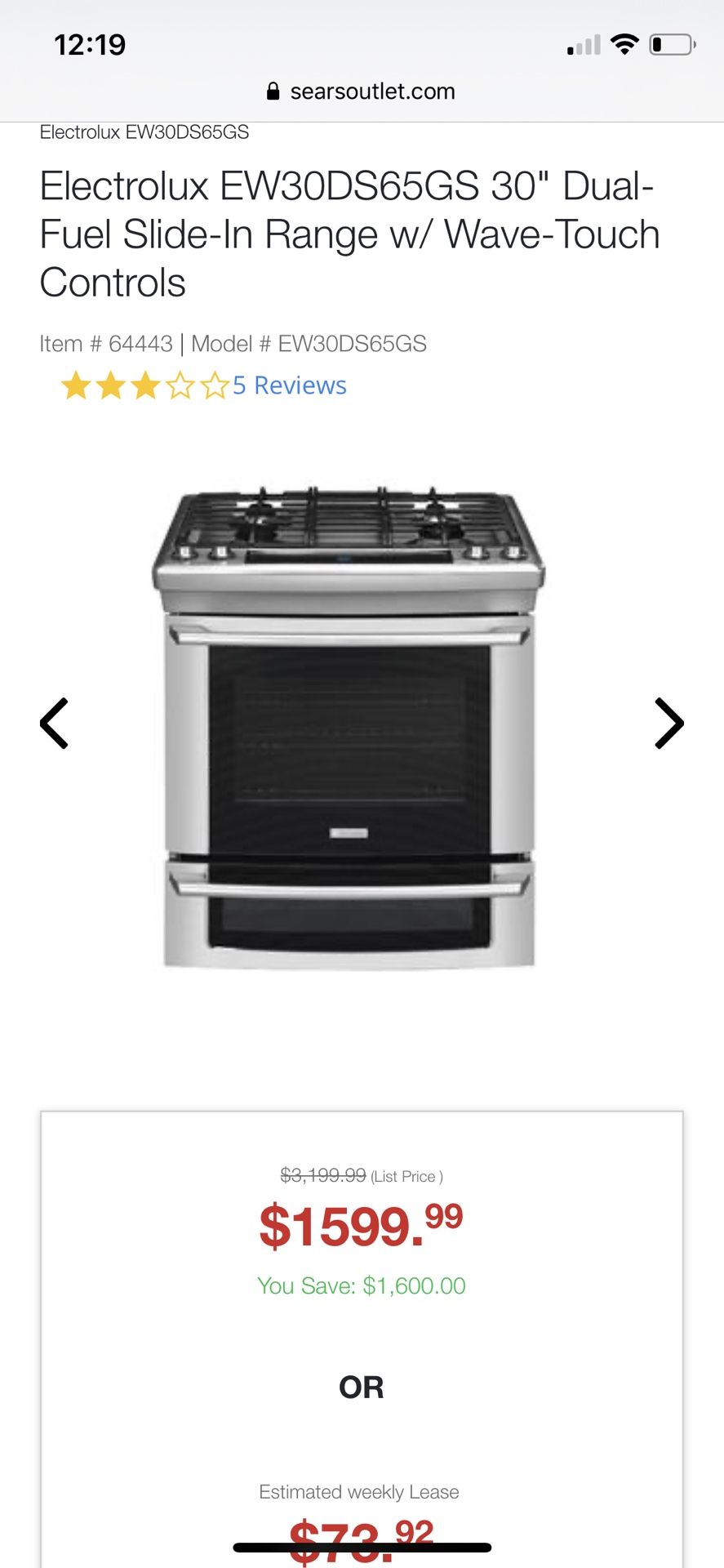Electrolux Gas Oven