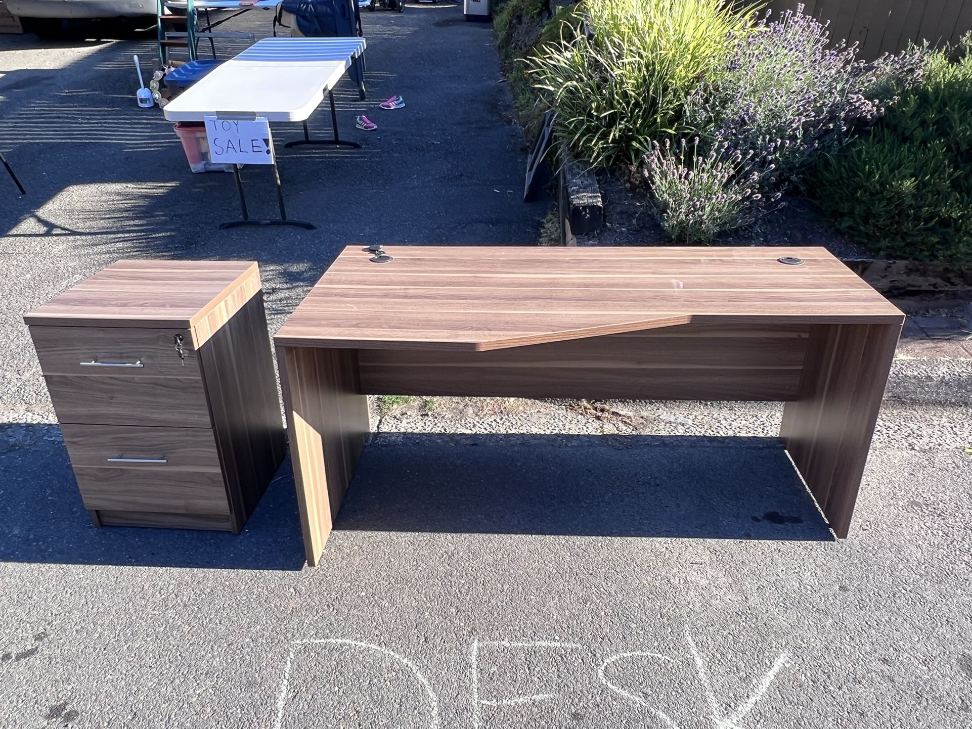 Desk with small file cabinet