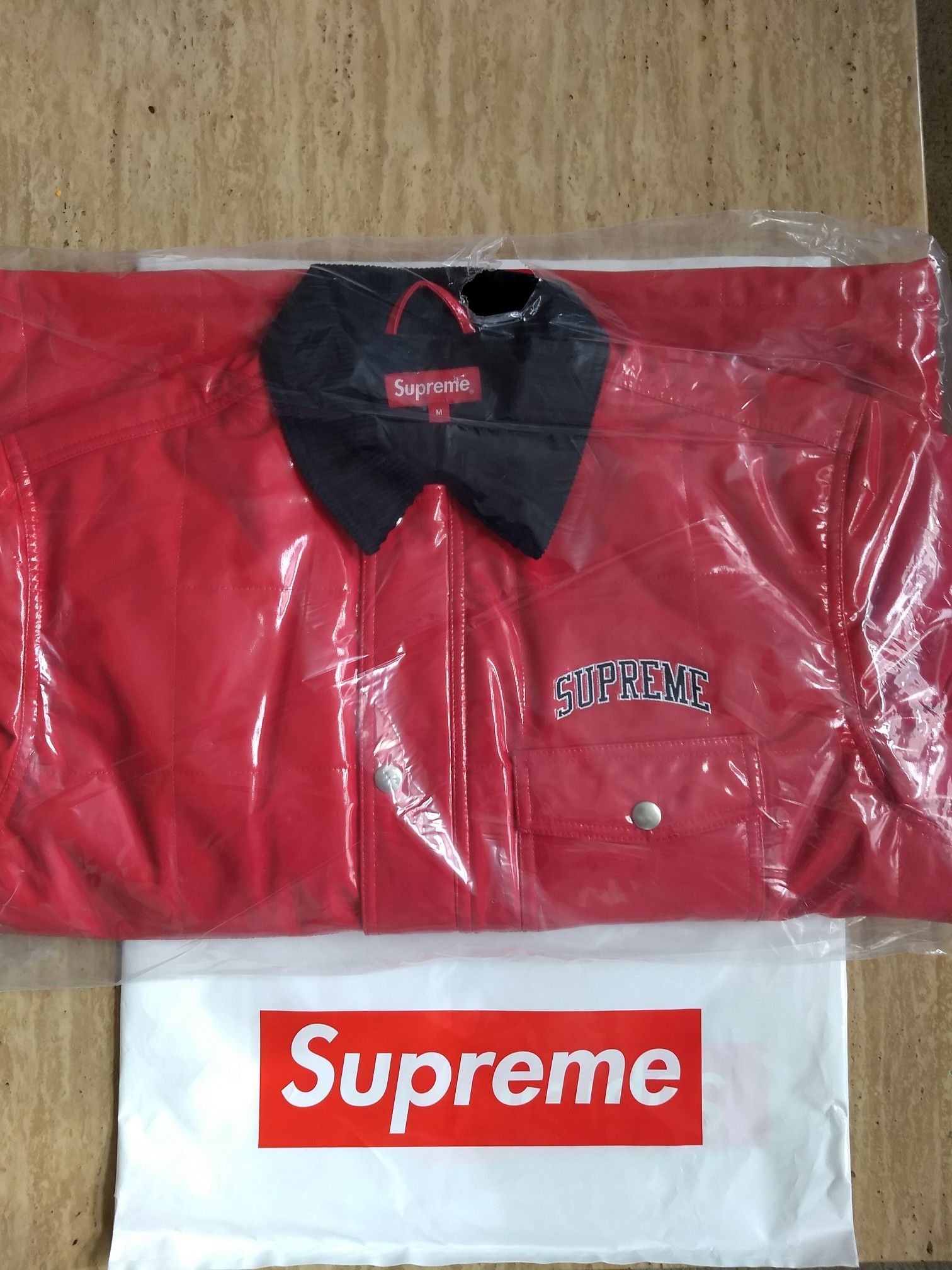 SUPREME BRAND NEW SS18 Quilted Patent Vinyl Work Jacket Style: Red Size: Medium