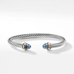 Cable Classic Bracelet with Blue Topaz and 14K Gold, 5mm Thumbnail