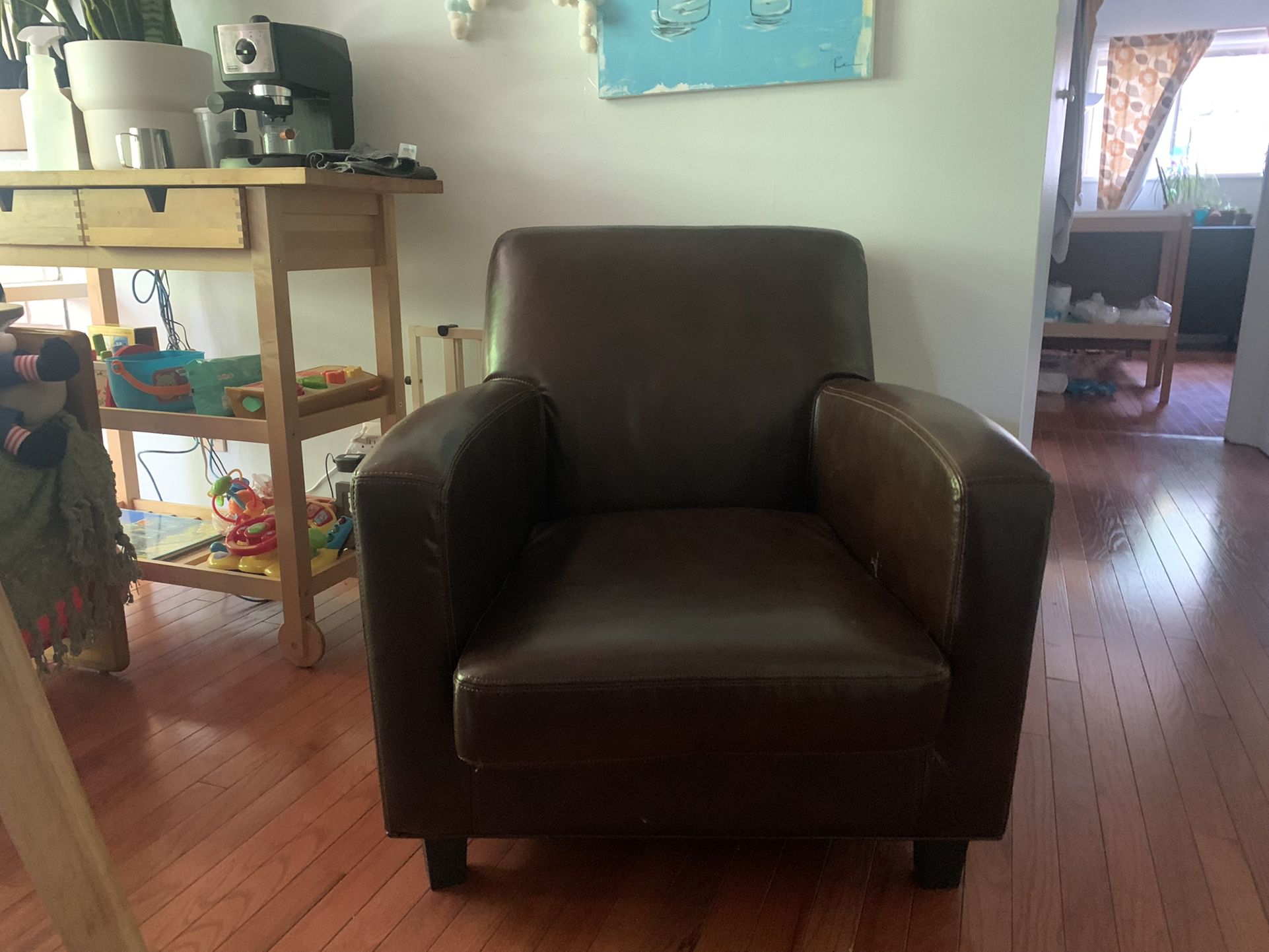 Brown Faux Leather Armchair 