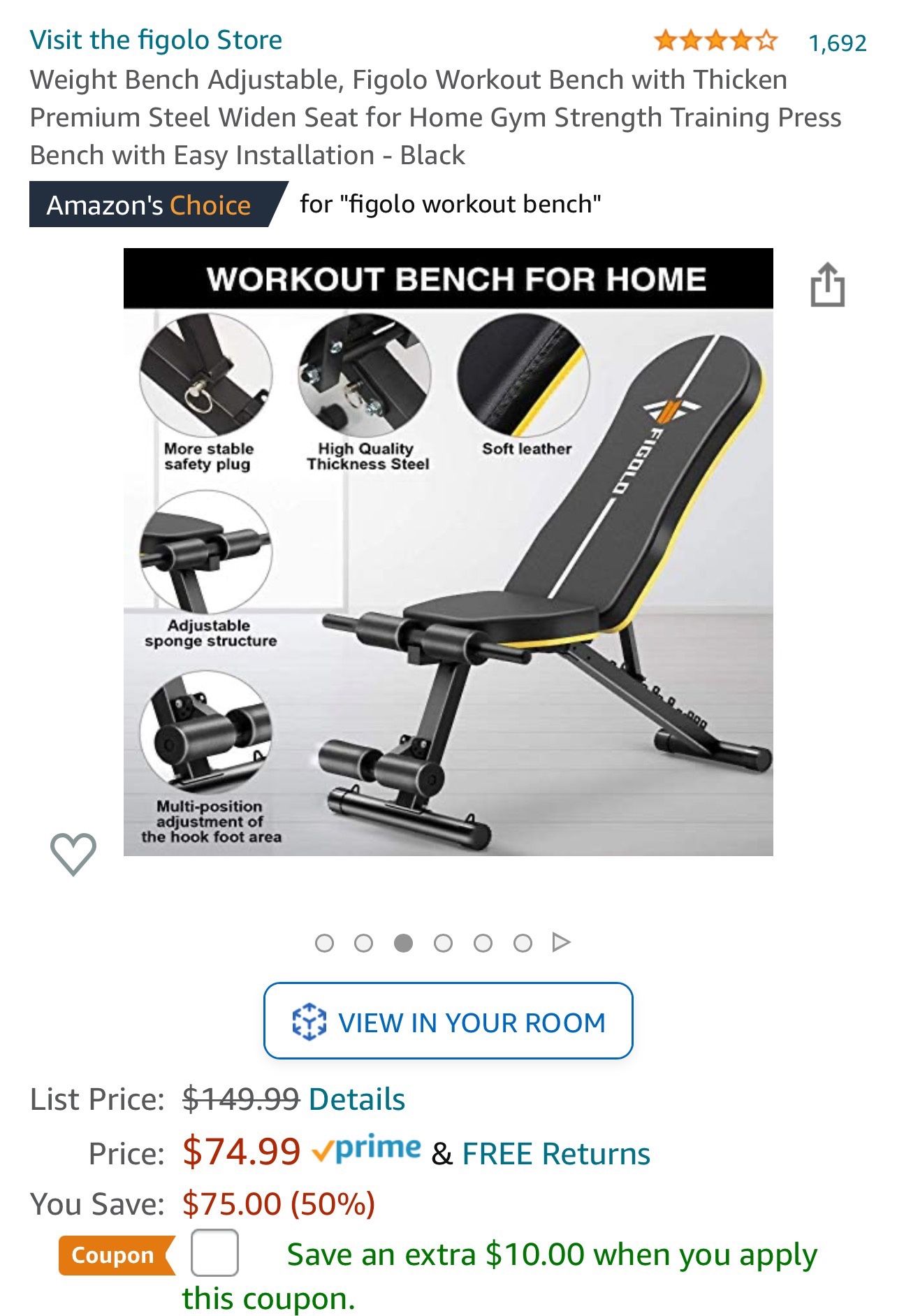 Weight Bench Adjustable, Figolo Workout Bench with Thicken Premium Steel Widen Seat for Home Gym Strength Training Press Bench with Easy Installation