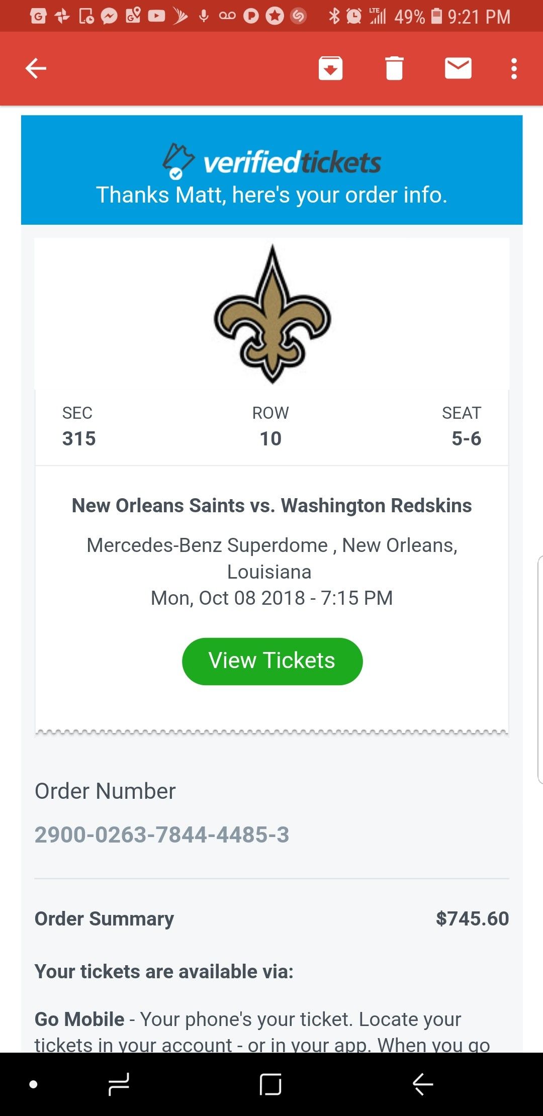 Monday night tickets