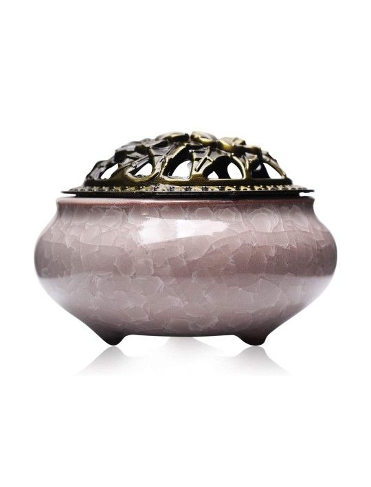 Xiao Ceramic Stick Incense Burner and Cone Incense Stick Holder Ash Catcher (Ice Crack White)
