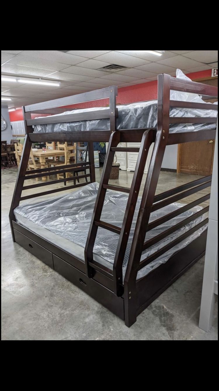 Twin Over Full Oak Wooden Bunk Bed Set ONLY $789!! $39 Down, Fast And Easy Approvals!