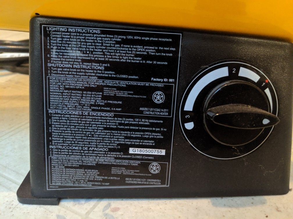 MASTER MH60VGFAA 60,000 BTU Propane Forced Air Heater for Sale in