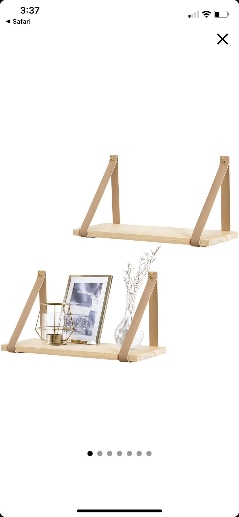 Mkono Hanging Shelf Wall Wood Floating Storage Shelves Leather Strap Swing Organizer