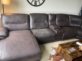 Large Brown Leather U Shape Recliner Sectional Sofa Couch Thumbnail
