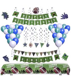 NEW! Football Party Decorations [81 Piece Set] | Football Party Supplies | Football Tablecloth | Football Gameday and Happy Birthday Banner | Footbal Thumbnail