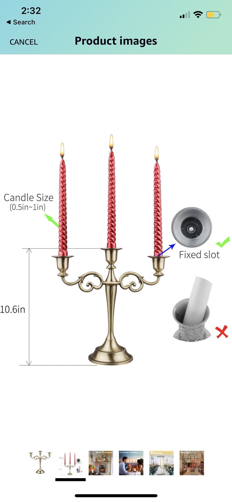 Candelabra 3 arm- Brass Gold
