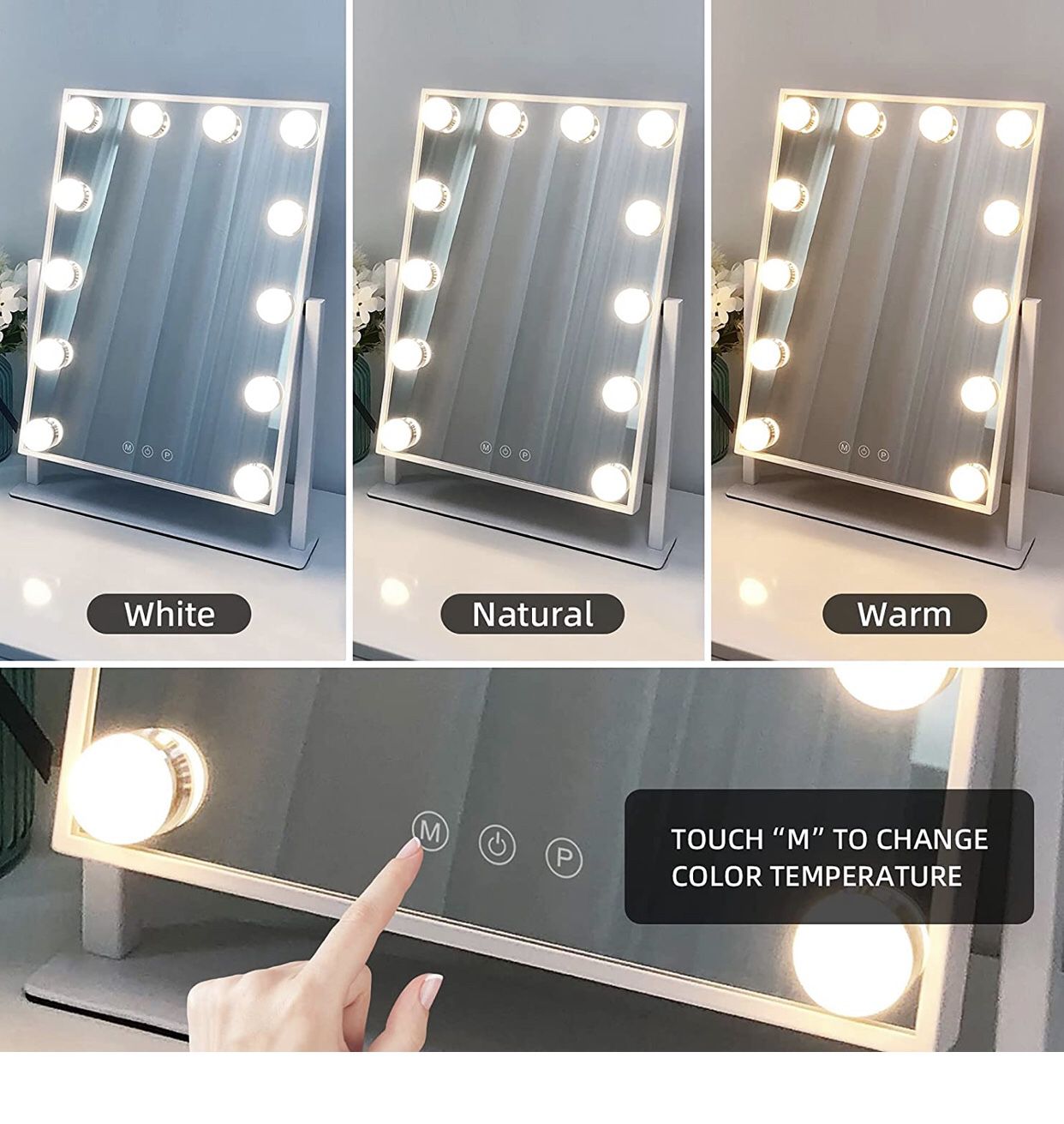 Light Up Vanity Makeup Mirror with Lights, Table Desktop Hollywood Led Makeup Mirror with Stand and Table Set
