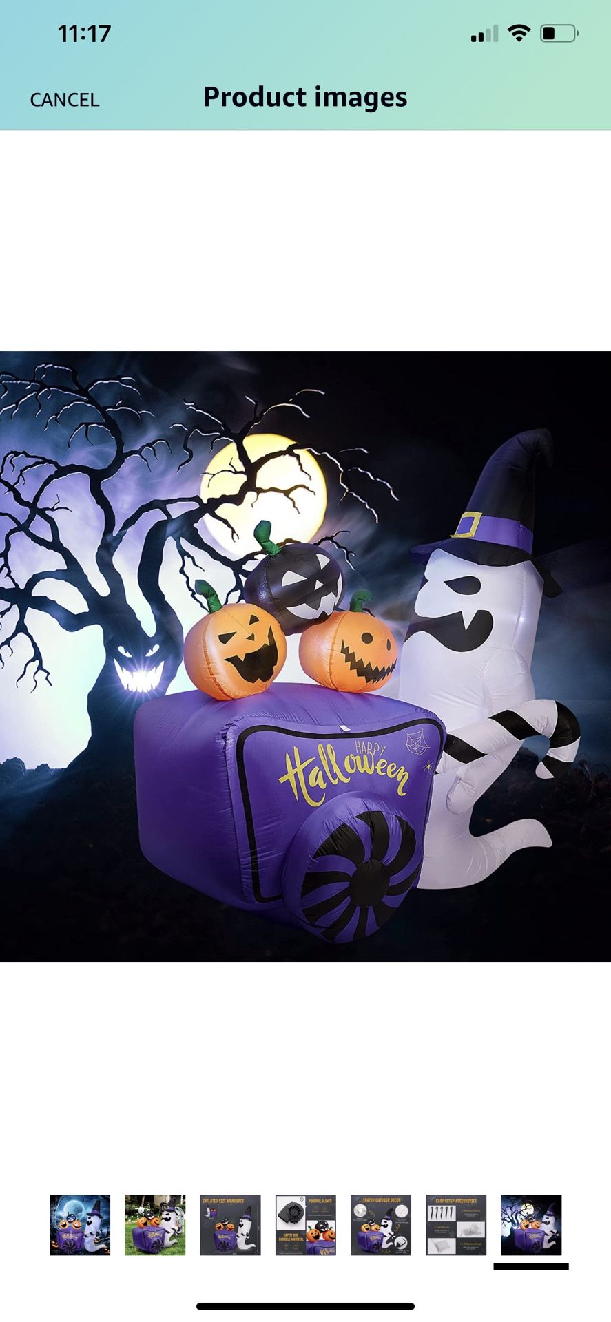 6 Ft Blow Up Halloween Inflatable White Ghost with Pumpkin Cart, Halloween Blow Up Yard Decoration with LED Light for Lawn Home Party Indoor Outdoor