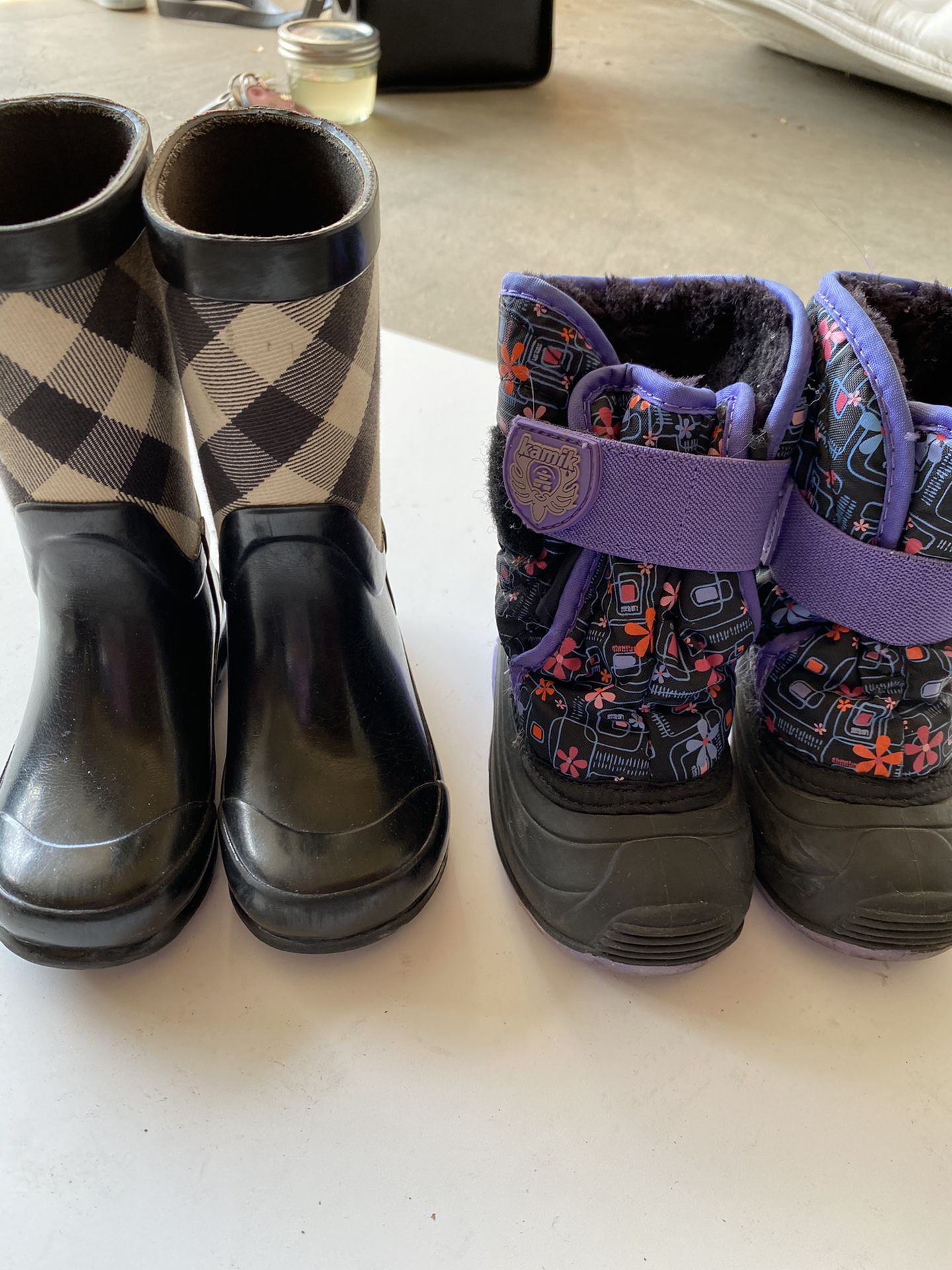 Toddler Girl’s Size 7 Burberry rain boots and size 6 Northside Snow boots