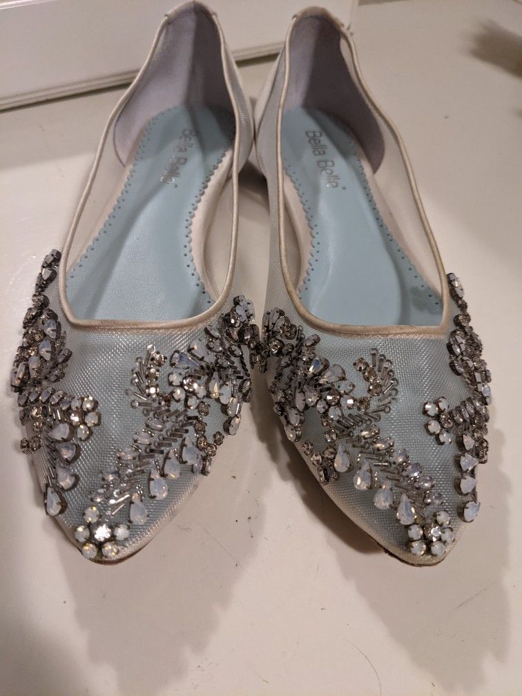 Bella Belle "Willow" Satin Bridal Flats - Size 8