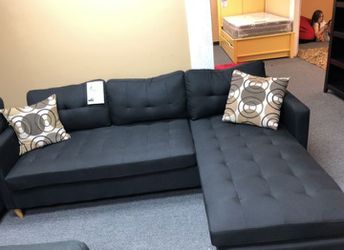 Brand New Black Linen Sectional Sofa Couch (New In Box)  Thumbnail