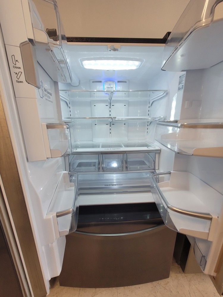 Lg Dark Stainless Steel French Door Refrigerator Used Good Condition With 90day's Warranty